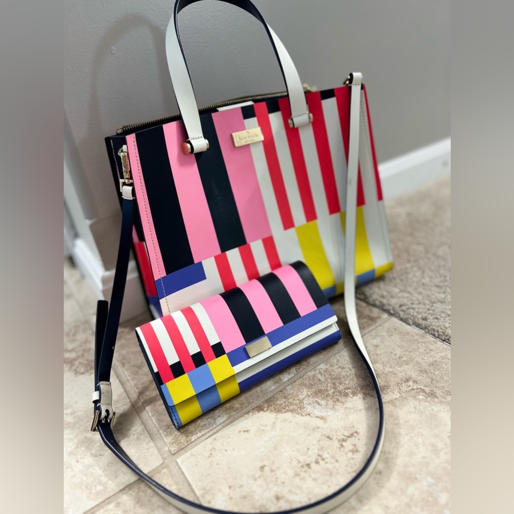 Kate Spade Multi Color Block Handbag with matching wallet